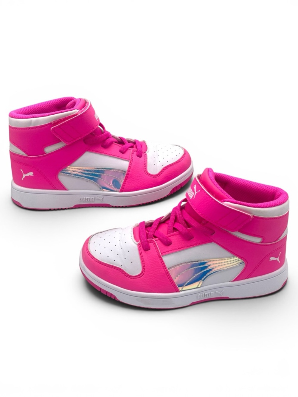 Puma Kids Pink High Top Sneakers Iridescent Size 2C - Picture 2 of 9